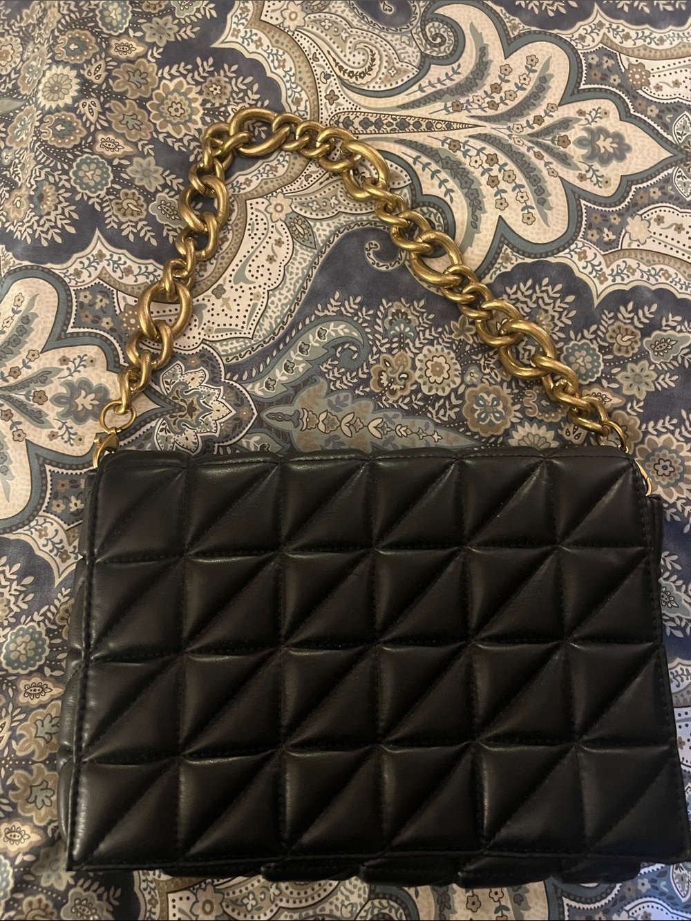 ZARA Black Quilted Shoulder Bag with Gold Chain Strap